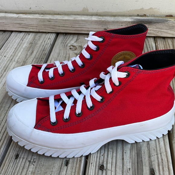 LIKE NEW- CONVERSE ALL STAR Hi-Top RED Lugged Sneakers Size M8.5/W10.5 - Picture 7 of 13